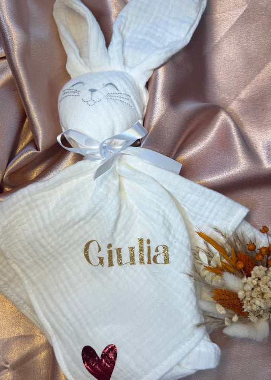 Doudou lapin gaze de coton